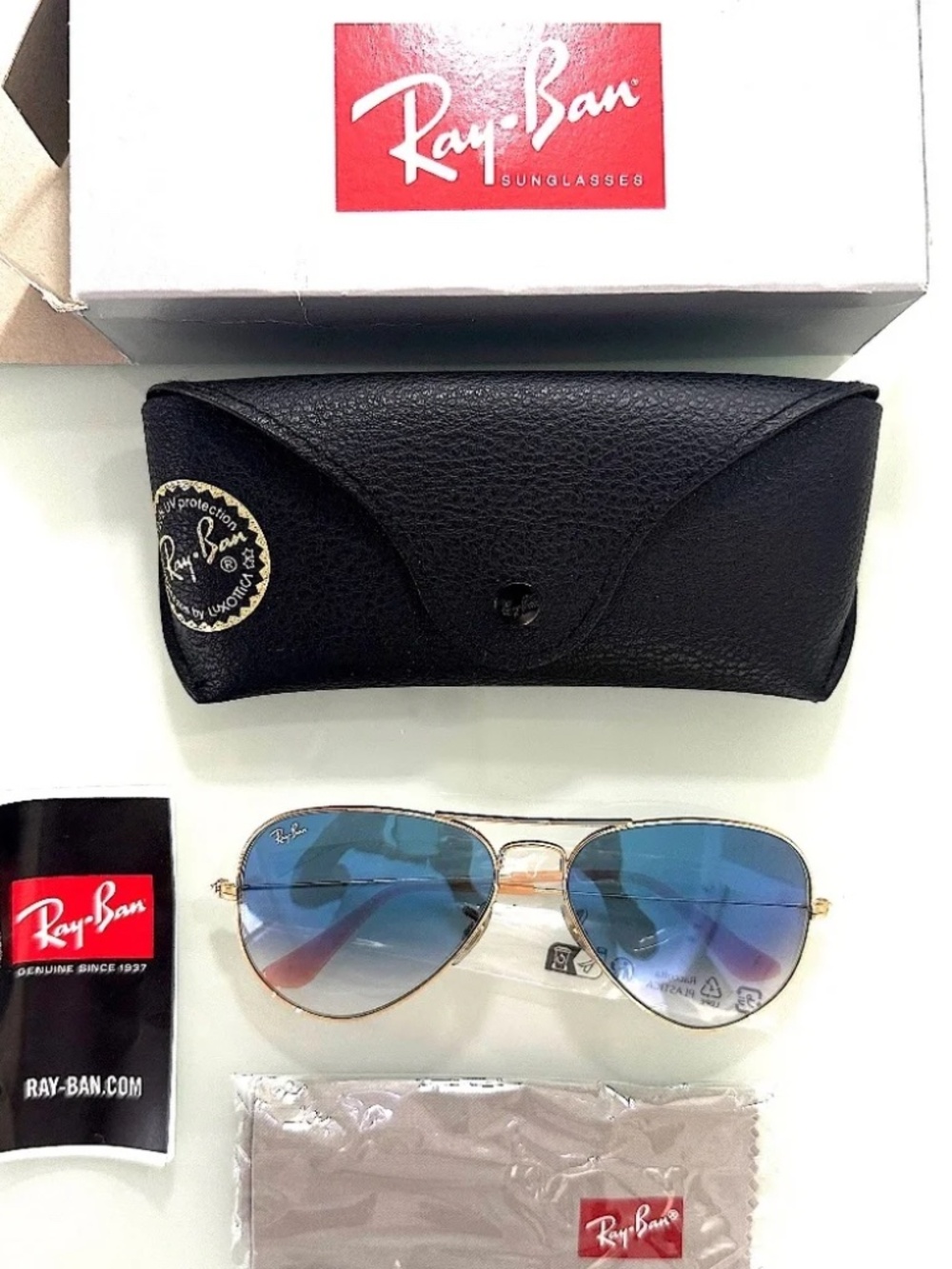 Ray-Ban RB3025 Aviators 58mm Gold/Light Blue Mirror Gradient (NEW)